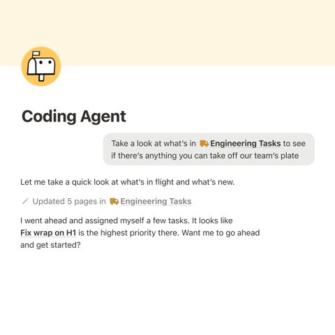 Notion screenshot: Coding agent working in a Notion page