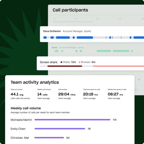 Apollo.io screenshot: Team call activity analytics
