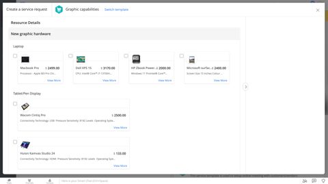 ManageEngine ServiceDesk Plus screenshot: Service request template with catalog items