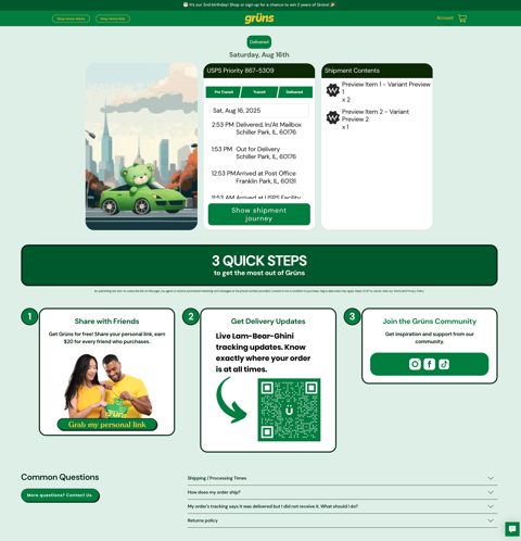 Loop Returns screenshot: Branded order tracking page