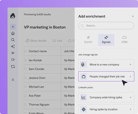 Lusha screenshot: Add signals enrichment panel