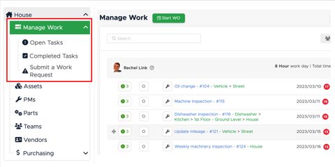 Limble CMMS screenshot: Manage Work list of work orders