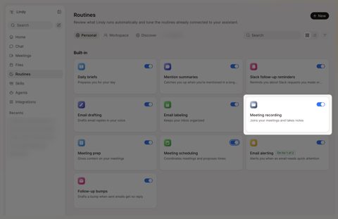 Lindy screenshot: Routines list