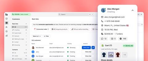 LiveChat screenshot: Customers list with profile panel