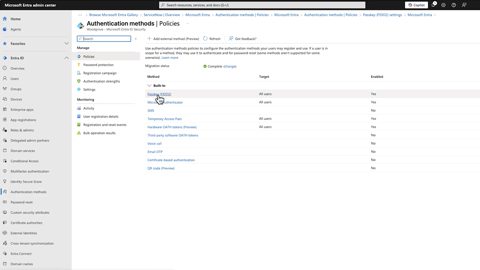 Microsoft Entra ID screenshot: Authentication methods policies
