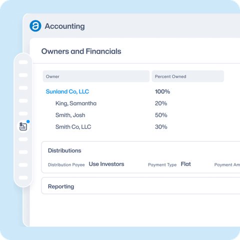 AppFolio screenshot: Owners and financials accounting view