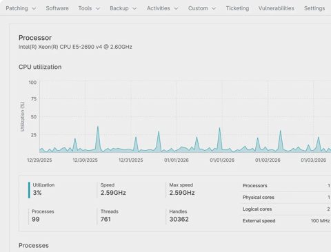 NinjaOne screenshot: Device CPU utilization detail