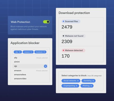 NordLayer screenshot: Web protection and application blocker