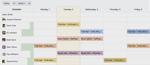 Odoo screenshot: Planning schedule by person
