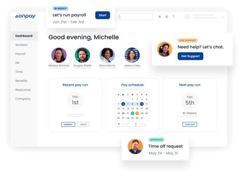 OnPay screenshot: Payroll dashboard with pay schedule
