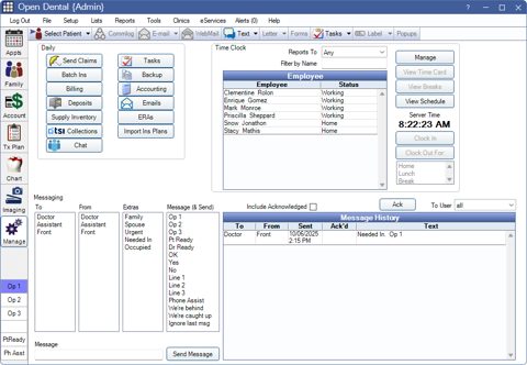 Open Dental screenshot: Manage module with time clock