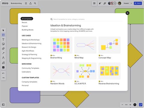 Miro screenshot: Template picker