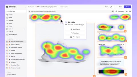 Mixpanel screenshot: Heatmap in the product