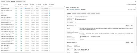 Momentic screenshot: Network debugging panel