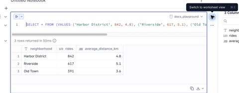 MotherDuck screenshot: Notebook with query results
