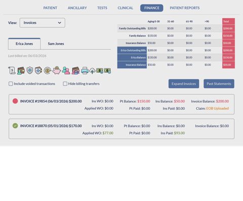 Oryx Dental Software screenshot: Patient invoices and billing