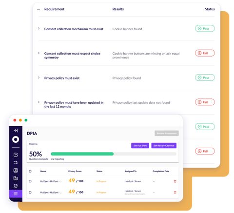Osano screenshot: Compliance checks and DPIA assessment
