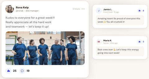 Pebb screenshot: News feed with kudos post