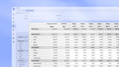 Planful screenshot: Budget planning grid