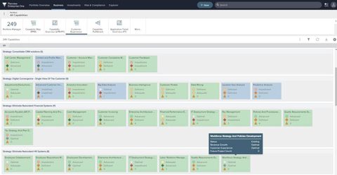 Planview Portfolios screenshot: Capability hierarchy map