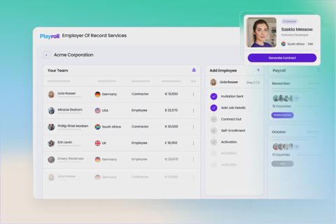 Playroll screenshot: Employer of record team view