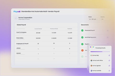 Playroll screenshot: Multi-vendor payroll dashboard