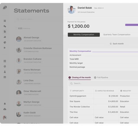 Qobra screenshot: Commission statement view