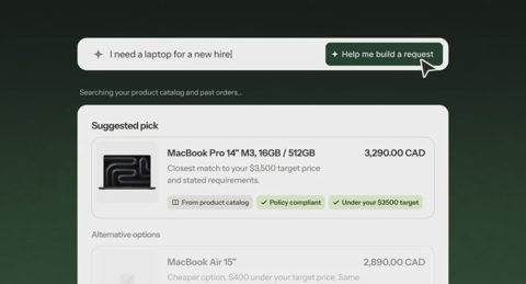 Procurify screenshot: Guided purchase request intake
