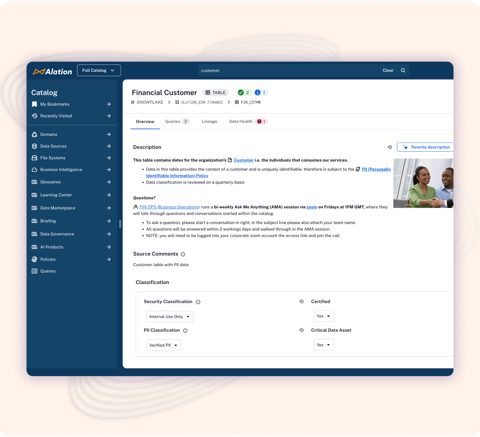 Alation screenshot: Data asset detail page