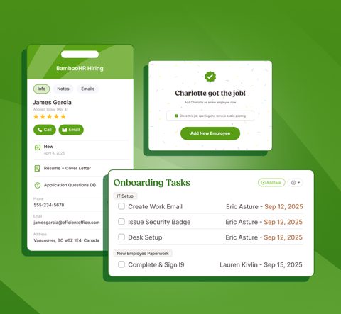 BambooHR screenshot: Hiring profile and onboarding tasks
