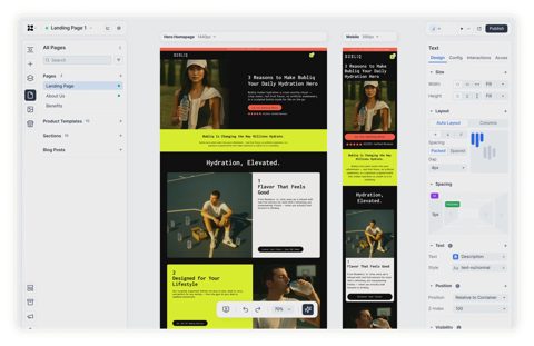 Replo screenshot: Page editor with desktop and mobile views