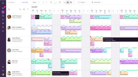 Resource Guru screenshot: Team schedule calendar