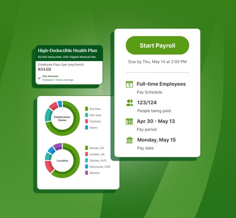 BambooHR screenshot: Payroll run and benefits charts