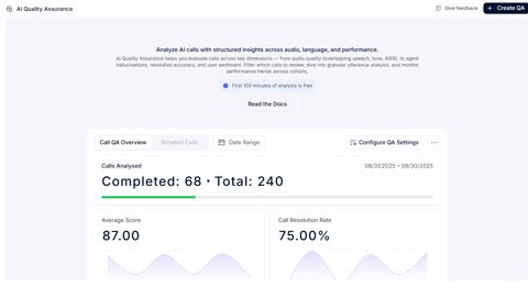 Retell AI screenshot: AI quality assurance overview