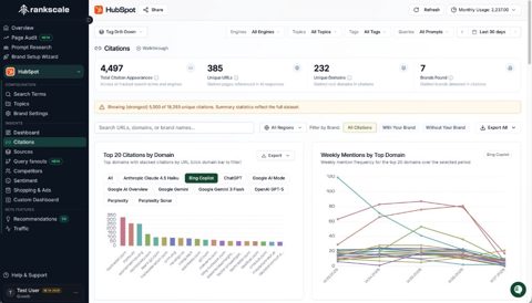 Rankscale screenshot: Citation tracking by domain