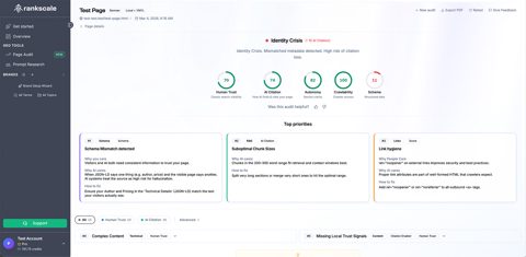 Rankscale screenshot: AI page audit report