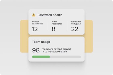 1Password screenshot: Team report of vaults and usage