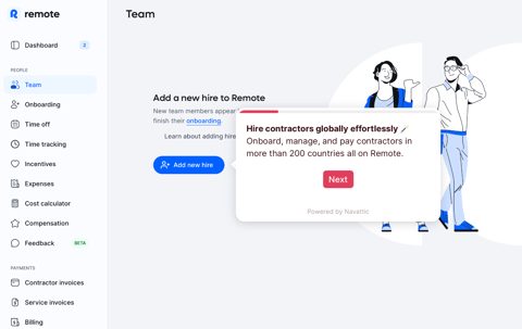 Remote screenshot: Team page in the platform