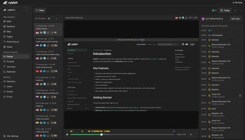 Rybbit screenshot: Session replay viewer