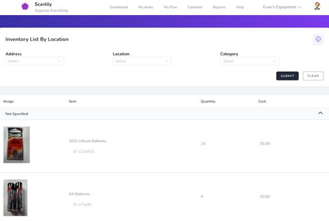 Scanlily screenshot: Inventory list report with photos