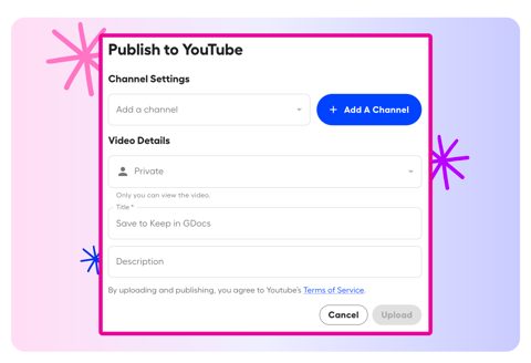 Screencastify screenshot: Publish to YouTube dialog