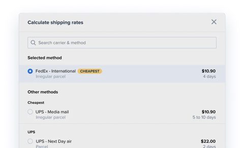 ShipHero screenshot: Calculate shipping rates by carrier and method