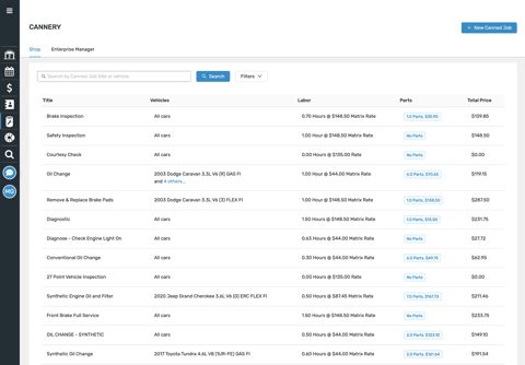 Shop-Ware screenshot: Canned jobs library for estimates