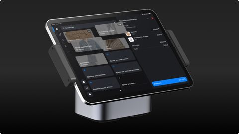 Shopify POS screenshot: POS checkout screen on tablet stand
