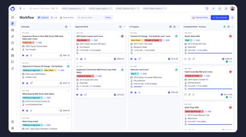 Shopmonkey screenshot: Workflow board of repair orders