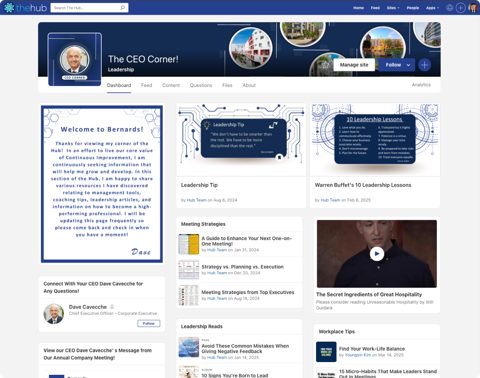 Simpplr screenshot: Leadership site on the intranet