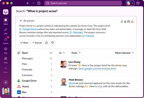 Slack screenshot: Search results across apps