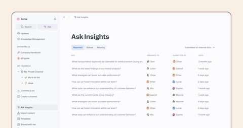 Slite screenshot: Ask Insights question report
