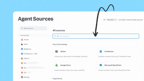 Slite screenshot: Agent sources settings