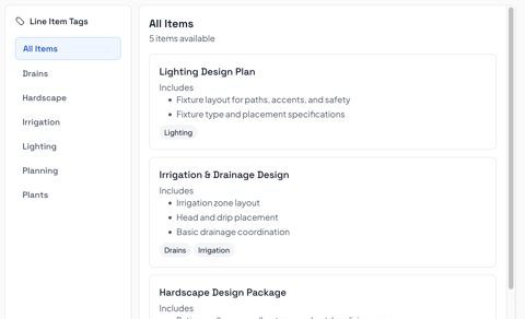 Smart Pricing Table screenshot: Line item library